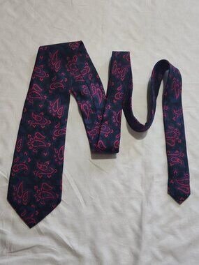 Vintage Etro Milano Paisley Jacquard Silk Tie Navy Blue Fuchsia Pink Italy